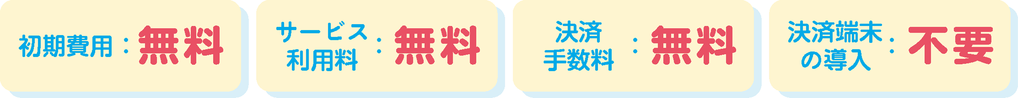 初期費用:無料 サービス利用料:無料 決済手数料:無料 決済端末の導入:不要